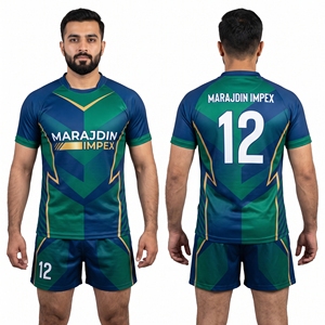 ชุดเสื้อและกางเกงรักบี้ฟุตบอลแบบซับลิเมชั่นสั่งทำพิเศษสำหรับผู้ชาย ชุดยูนิฟอร์มทีมฟุตบอล ชุดกีฬาขายส่ง สั่งทำชื่อและหมายเลขได้ พร้อมโลโก้ OEM - Product Image 1
