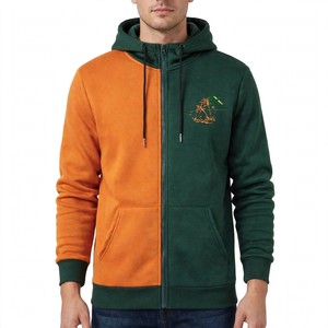 Sudadera con capucha vertical personalizada naranja y verde con cremallera para hombre, de forro polar con bloques de color, logotipo bordado, venta al por mayor de fábrica OEM - Product Image 2