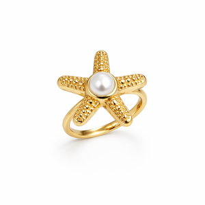 Gold Plated Brass Modern Starfish Garnet Cabochon Adjustable Ocean Inspired <b>Statement</b> <b>Ring</b> Handmade Women Jewelry - Product Image 2