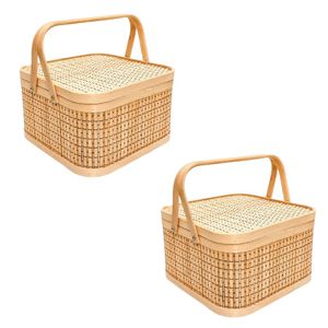 Cesta de Regalo de Bambú Más Vendida, Elegante Cesta de Bambú con Tapa y Asas para Cestas de Dulces, Bocadillos de Picnic, Almacenamiento Decorativo - Product Image 1