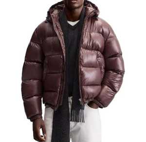 Veste matelassée unisexe à capuche pour l'hiver, en toile et polyester, coupe-vent, fermeture éclair sur le devant, coupe décontractée, color block - Product Image 3