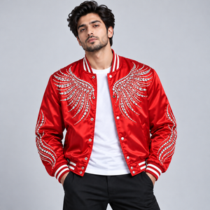 Chaquetas de Satén con Pedrería, Chaqueta Bomber de Lujo con Cristales Brillantes, Prenda de Moda Elegante para Fiestas, Ropa de Calle, Prenda Exterior de Diseñador - Product Image 1