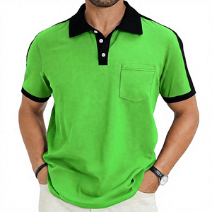 Polo à manches courtes pour homme, couleur unie, coton tricoté, respirant, décontracté, avec poche, bordure rouge et noire - Product Image 6