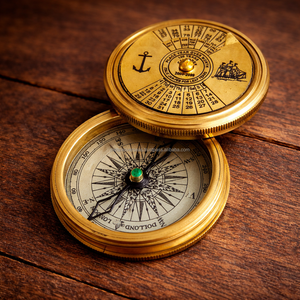 Brújula de Latón Macizo con Tapa de Calendario Perpetuo, Brújula de Bolsillo Náutica Vintage para Navegación Marítima - Product Image 1