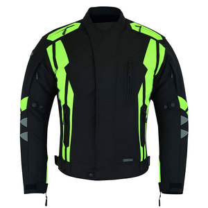 Men's Black Neon Green Motorcycle <b>Jacket</b> Windproof Reflective Printing Zipper Closure Slim Fit Regular Sleeve Stand Collar - Product Image 1