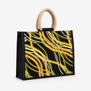 Sac de plage en jute noir laminé PP rayé multicolore personnalisé 40x32x15.5cm avec logo imprimé, vente en gros, OEM, ODM, marque privée - Product Image 3