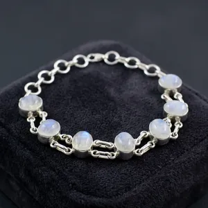 Pulseras elegantes de plata de ley 925 con piedra lunar arcoíris, plata auténtica, para uso diario, joyería hecha a mano para mujer - Product Image 4