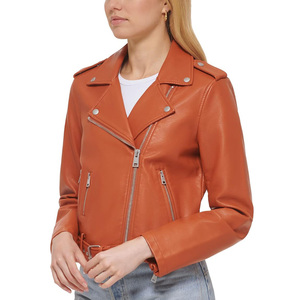 Chaqueta de Cuero PU Premium para Mujer, Manga Larga, Cuello Alto, Corte Ajustado, Cierre de Cremallera, Estilo Casual, Moda Otoño Invierno, Ropa de Calle - Product Image 3