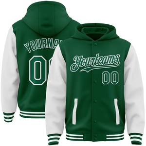 เสื้อแจ็คเก็ตฮู้ดดี้แบบมีกระดุมสองสี รุ่น Letterman สีเขียวขาว สั่งทำได้จากโรงงาน OMMIZ INDUSTRY ขายส่งโดยตรง - Product Image 1