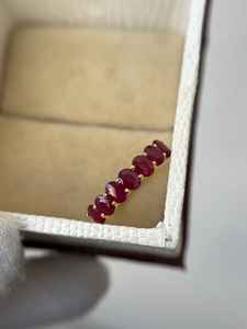 Anillo Sofisticado de Rubí Natural, Corte Ovalado, Media Eternidad, Plata de Ley 925, Chapado en Oro de 14K, para Compromiso o Propuesta de Matrimonio - Product Image 3