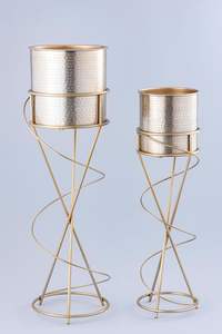 Support de plante géométrique en métal doré avec pot de fleurs décoratif haut de gamme pour la décoration du salon, du balcon ou du bureau - Product Image 2