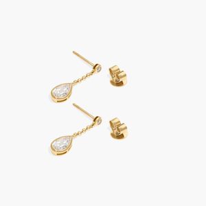 Pendientes colgantes con cadena de cuentas y diamantes cultivados en laboratorio de forma de pera de 1 quilate en oro amarillo - Product Image 3