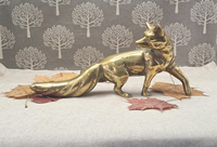 Sculpture de renard en métal artisanale, finition or antique, figurine de faune réaliste, statue de renard réaliste, œuvre d'art décorative animale