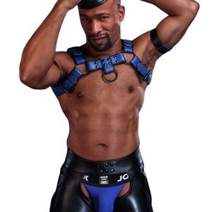 Harnais en fausse fourrure Bulldog Dark Room pour homme, bleu, avec sangles de poitrine réglables, tenue de club haut de gamme, costume sexy en dentelle - Product Image 3