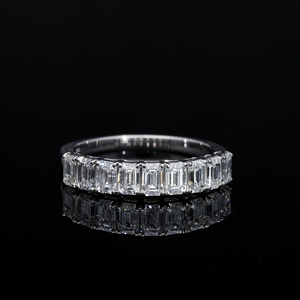 4ct 5 piedra corte esmeralda media eternidad anillo de bodas 14K oro Esmeralda forma compromiso aniversario anillo rodio plateado para fiestas - Product Image 1