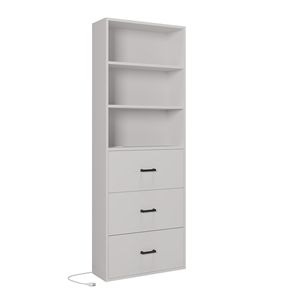 Vetrina bianca Triamine 60*23,5*180 cm, 3 cassetti con 3 ripiani e 2 prese USB, librerie standard USA - Product Image 6
