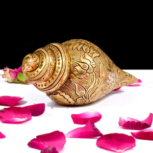 Concha de Caracola Decorativa Tallada en Latón Dorado Hecha a Mano en India, Obra de Arte Decorativa para Templo, Regalo Decorativo - Product Image 5
