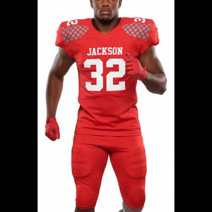 ชุดยูนิฟอร์มอเมริกันฟุตบอลสำหรับผู้ใหญ่ขายดีที่สุด รุ่นใหม่ล่าสุด แขนสั้น ระบายอากาศได้ดี แห้งเร็ว ปรับแต่งได้ ผลิตจากโพลีเอสเตอร์ 100% - Product Image 1