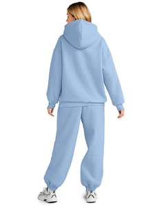 Conjunto de Sudadera con Capucha y Pantalones Deportivos de Dos Piezas para Mujer, Felpa Sólida, Estilo Casual, Corte Holgado y Cómodo, Ecológico - Product Image 3