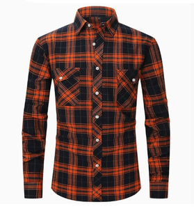 Wholesale Plus Size Men's 100% Cotton Checkered Long Sleeve Casual Flannel Shirts with <b>Covered</b> Button Closure and Loose Fit - Product Image 2
