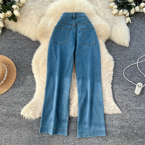 Men's High Waist Wide Leg Denim <b>Pants</b> Plus Size Loose Fit Knee Stonewashed Cotton Casual Jeans Eco-Friendly Summer Beading - Product Image 3