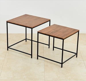 Juego de Dos Mesas de Centro Modernas y Duraderas, Apilables, con Almacenamiento, Estructura de Hierro, Superficie de Madera, Ecológicas, para Sala de Estar - Product Image 6