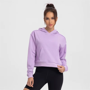 Sudadera con Capucha Corta Oversize para Mujer, Forrada y Bordada, Primavera 2026, Ropa Deportiva para Gimnasio, Algodón y Poliéster - Product Image 4