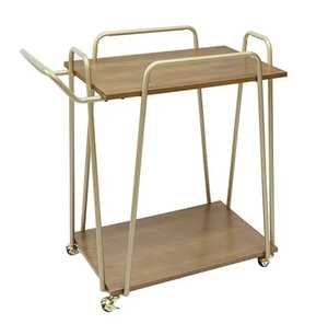 Chariot de rangement roulant à deux niveaux avec cadre en métal noir, étagères en bois, chariot utilitaire mobile, organisateur industriel moderne - Product Image 5
