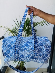 Sac de voyage week-end en coton pur indien fait main, matelassé, léger, luxueux, portable, grande capacité, écologique - Product Image 4