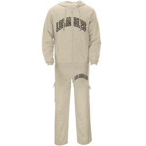 Unisex Light Blue Full-Zip Hooded <b>Tracksuit</b> With Los Angeles Print Casual Cotton Jumpsuit For Adults - Product Image 5
