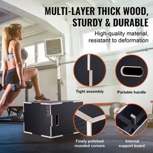 Box per salti pliometrici in legno da 24/20/16 pollici con superficie antiscivolo per esercizi fitness in palestra indoor - Product Image 4