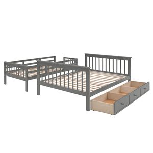 Gray Twin Over Full Bunk Bed with <b>Drawer</b> <b>Storage</b> Guard Rail for Adult Bedroom Dorm LP00021 <b>Old</b> SKU - Product Image 3