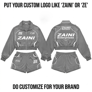 Womens 110 GSM Polyester Taslan Windbreaker <b>Short</b> <b>Set</b> Gray Contrast Panel Custom Screen Print Logo - Product Image 1