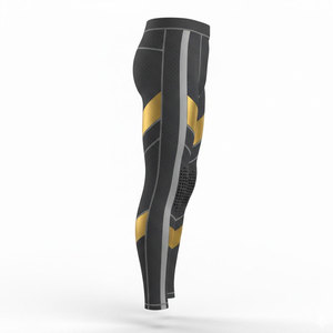 AW Men Compression <b>Leggings</b> Full Length Geometric Pattern Spandex Nylon Elastic Waistband <b>Gold</b> Accents - Product Image 2
