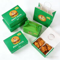 Caja para llevar pollo frito, de cartón blanco de calidad alimentaria, con logo personalizado, para comida rápida, con asa.