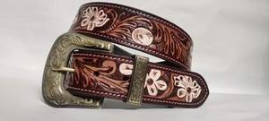 2026 New Wholesale Hand <b>Tooled</b> Full Grain <b>Leather</b> Unisex Durable Eco-Friendly Western Pin Buckle Solid Pattern Belts - Product Image 2