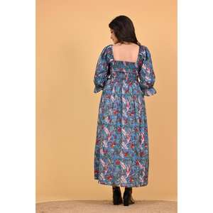 Vestido Largo de Algodón Estampado a Mano para Mujer, Vestido Maxi de Diseño Indio Hecho a Mano para Fiesta, Estilo Bohemio Étnico de Otoño - Product Image 4