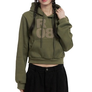 Sweat-shirt à capuche imprimé court pour femmes, style streetwear Y2K, mode d'hiver, logo personnalisé, vente en gros, prix bas, sweat-shirt décontracté court - Product Image 3