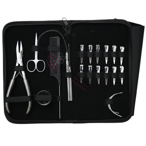 Professional Silver Stylist Hair Extension Kit 7 Inch Flat <b>Bead</b> Crimping Plier Loop Tool Pulling Hook Curved Needles <b>Beads</b> Box - Product Image 6