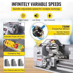 Tornio per Metallo Mini 220V 5KW 210x720mm 2500 RPM a Velocità Variabile 750W di Precisione - Product Image 4