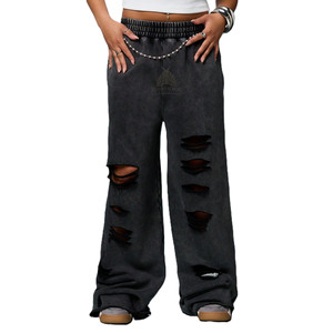 Pantalones Deportivos Personalizados de Felpa de Algodón Orgánico con Lavado Ácido, Estilo Hip Hop, para Gimnasio, con Logotipo Bordado, Ropa Urbana de Invierno - Product Image 1