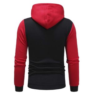 Men's <b>Red</b> Black Color Block Hooded Tracksuit Full Sleeve Drawstring Jogger Set Casual Athletic Wear Autumn Sportswear - Product Image 3