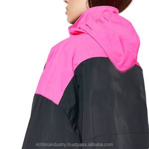High Quality Unisex Windbreaker Jackets Custom Logo Professional Printed Color Block Mesh Lining Hooded Casual - Product Image 4
