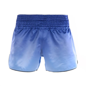 Pantalones Cortos de Muay Thai con Degradado Azul, Pantalones de Kickboxing de Satén, Equipo Profesional de Artes Marciales, Pantalones Cortos con Logotipo de Equipo Personalizado - Product Image 1