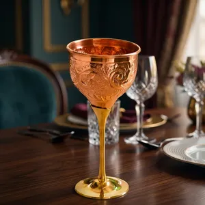 Copper Goblet with Hand Engraved Floral Scrollwork and Golden Finish Stem Vintage Style Drinkware Elegant Engraved Goblet for Ho - Product Image 5