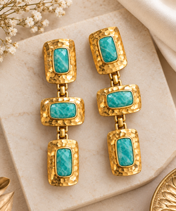 Boucles d'oreilles pendantes élégantes en laiton massif plaqué or 18 carats avec pierre d'amazonite pour femme, vente en gros, cadeau de mariage ou d'anniversaire, bijoux - Product Image 6