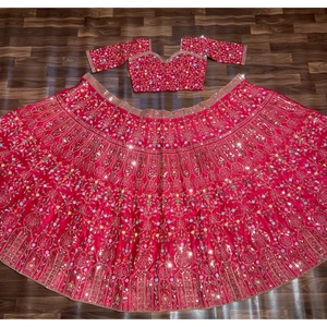 Lehenga choli ชุดปาร์ตี้สำหรับงานแต่งงานและโอกาสพิเศษงานดีไซน์เนอร์ทำจากด้ายหลากสี2XL สีชมพู - Product Image 2