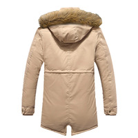 Veste parka d'hiver pour homme en gros, grande taille 6XL, longue, épaisse, avec col montant et capuche, motif en tissu, logo