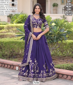 Meher <b>Rang</b> Lehenga-Elegant Winter/Summer Floor-Length NC Vichitra Silk Lehenga Choli Bhandhani Dupatta for Diwali Party - Product Image 4