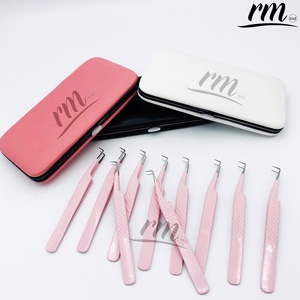 Professional Stainless Steel Baby Pink Color Diamond Grip Pointed Tip Eyelash Extension Tweezers Custom Logo Packaging - Product Image 6